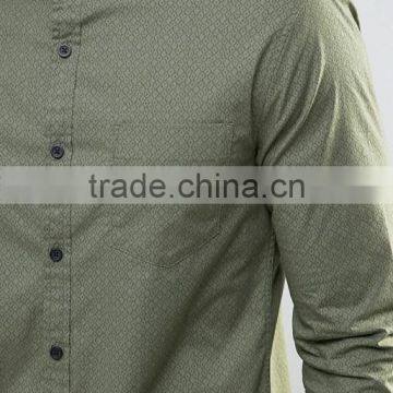 Long Sleeve Chest Pocket Grandad Collar Mens Pre-Shrunk 97% Cotton 3% Elastane Breathable Skinny Fit Casual Green Point Shirts photo-3