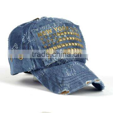 wash jean baseball cap with rivet on the front