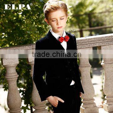 Slim Fit Black Velvet Plain Seat Boys Formal Suit photo-2