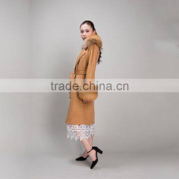 Myfur Factory Wholesale Wool Coat With Detachable Red Fox Fur Collar and Fox Fur Cuff Wool Fur Jacket photo-5