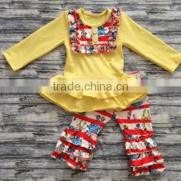 2017 wholesale fall winter boutique clothing giggle moon remake outfits girls ruffle pants sets children clothes