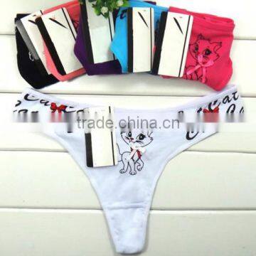 Cotton Hip-hugger Sexy T-back bowknot printed female mini thong panty