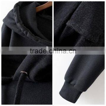 Fashion Black Long Sleeve Drawstring Wide Hood Cropped Hoodies for Girls photo-3