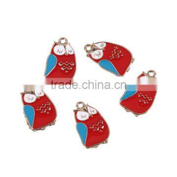 Zinc Based Alloy Charms Owl Animal Gold Plated Red Enamel