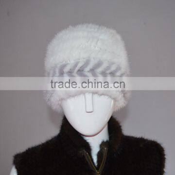 SJ922 Wool Knit Real Mink Fur Hat Christmas Winter Hats