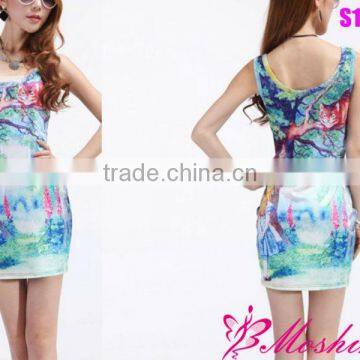 2013 New Women's Digital Printing Forest Scenery Package Hip Dress