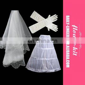 Bridal Wedding Accessories 3PCS Bridal Veils Gloves Peticoat Wholesale