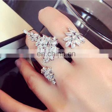 Exaggerated Feathers Zircon Ring Rhinestone Fashion Ladies Temperament Opening Ring photo-2
