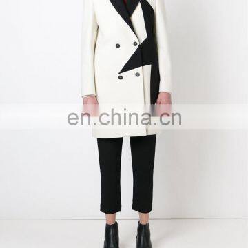 China Clothing Supplier Custom Female Wool Coat Notched Collar With Contrast Star Women's Coat photo-2
