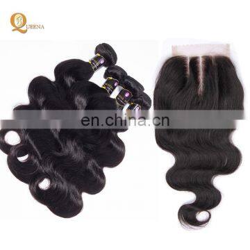 Virgin Hair Bundles Lace Closure 4X4 Body Wave Middle Part virgin human hair weaves