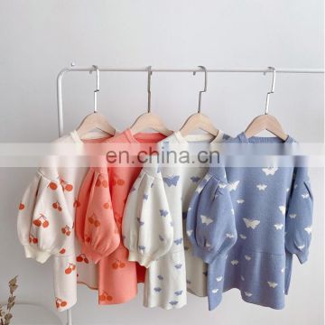 Children's sweater dress cute children's clothing New puff sleeve sweater dress