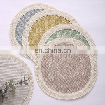 Wholesale Home Textile Fringes Placemats Printed Woven Fabric Table Round Placemat Dining Mat photo-3