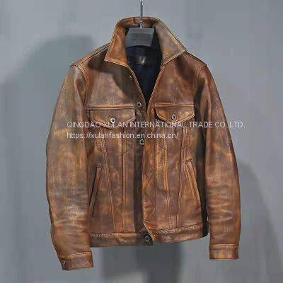 2021NEW FASHION WASHED MEN'S GENUINE COWSKIN LEATHER JACKET FACTORY HOT SALE photo-5