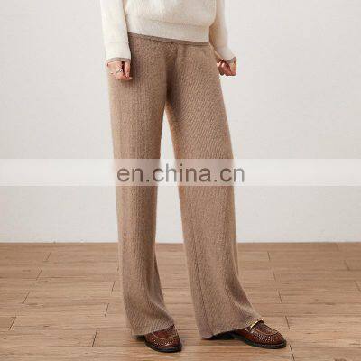 Women Luxury Soft Cashmere Rib Knit Casual Wide Leg Lounge Pants photo-4