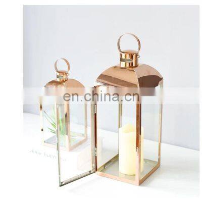 Amazon Best Sell Wedding Customized Candle Lantern Decoration Metal And Glass White Candle Lantern