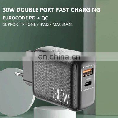 30w Pd QC fast chargers wholesale USB A C dual ports mobile power adapter 30 w charger Type C Charger