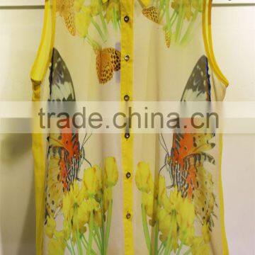 new style 2014 butterfly flower printed chiffon blouse