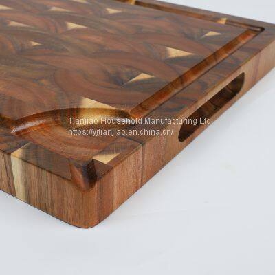 Acacia Wood End Grain Cutting Board With Built-In Compartments Juice Grooves Kitchen Wooded Chopping Board Butcher Block photo-4