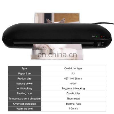 Alta Calidad Pequena Oficina Electrica de Calefaccion Rapida Plana de Plastico A3 Laminador Frio y Caliente photo-5
