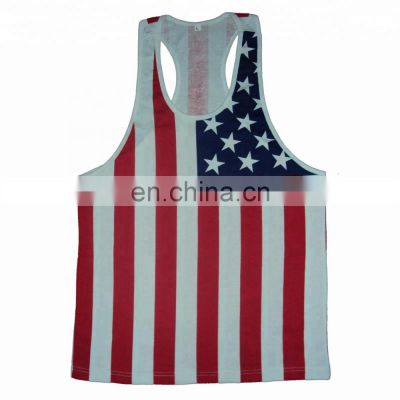 Custom Design USA Flag Printed Men's Singlet 100% Cotton Gym Vests Classic singlet summer tank top men