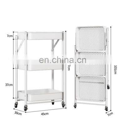 Space Saver 3 Tier Foldable Storage Shelf Utility Hotel Office Organizer Rack Kitchen Trolley Cart With Lockable Wheels photo-3