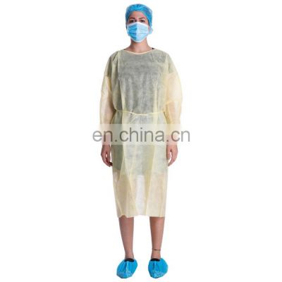 Disposable yellow non woven isolation gown with cuffs