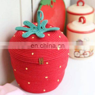 Hot Sale Strawberry cotton rope storage basket, Cute fruit basket for kitchen decoration Vietnam Supplier