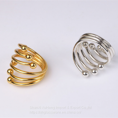Wholesale Metal 6 Pearls Spiral Wedding Gold Napkin Ring photo-4
