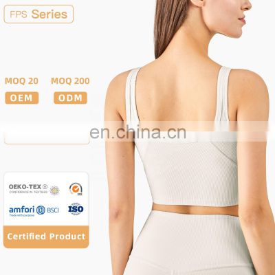 Eco Yoga Bra Ribbed Square Back Yoga Sports Bra Wear Gym Clothing Womens Fitness Top