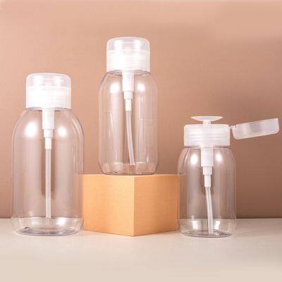 empty 200ml transparent color plastic bottle with pump for makeup remove water