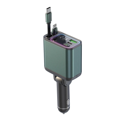 4-in-1 USB C Car Charger 65W,Retractable Cables (2.6Ft) and 2 USB Ports Car Charger Adapter,USB-C & USB-L Cable