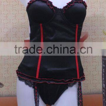 black red sexy shapewear,slimming body suit with red bow