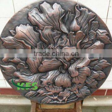 Bronze beautiful peony relief sculpture