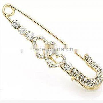 18K Gold Plated rhinestones double heart brooch