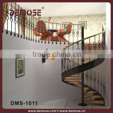 oak wood stair tread / cast iron stair railing for interior