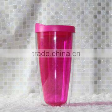 2013 double wall plastic outer transparent inner colourful straw mug