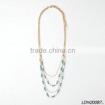 White and Green Glass Beads Chain Statement Necklace photo-2