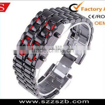 Silver Digital Wrist Watch Metal red LED Metal Samurai Mens