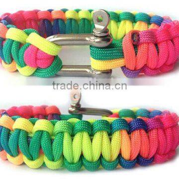 Eco-Friendly Rainbow Paracord Survival Bracelet with Stainless Steel D Shackle