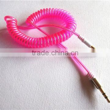 flexible dc3.5m to dc3.5m spiral metal transperant cable extend stereo audio aux cable