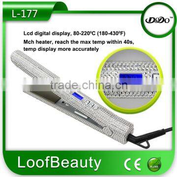 Bling Crystal Hair Straightener 1 Inch 100% Titanium Heating Plate Welded Frame, Piano Coating photo-2