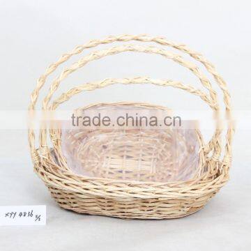 3pcs Natural Color Oval Eco-friendly Flower Basket in Wickers with Lining and Handle