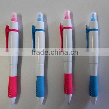 plastic promotional logo ball pen with highlighter