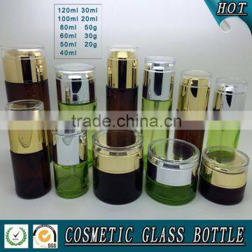 Dark Brown Colored Glass Cosmetic Bottle and Cosmetic Glass Jar With Acrylic Lid Quality Choice photo-3