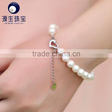 fashion chunky wholesale pearl bracelet 8-9mm near round with love shape clasp