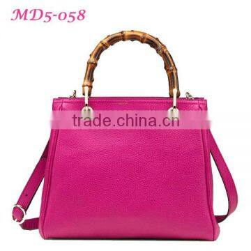 MD5-058 Hot Sale Ladies Bamboo Pole Handle Plain Women Genuine Leather Bag Handbag