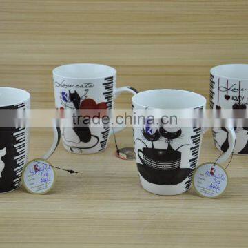 11OZ love cat design full decal print coffee cups, shiny surface new bone china mug, KL5004-10721