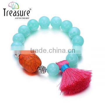 Chinese lake blue resin pearl bracelet with turqoise and elasticity ethnic jewelry on sale