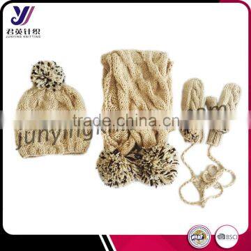 High quality custom woolen felt knitting sets wholesale knitted scarf beanie and glove sets