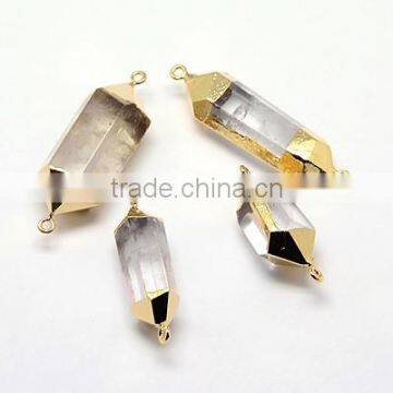 Gold Plated Natural Rock Crystal Quartz Bullet Point Connector Links(G-J128-26)